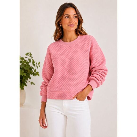 The Beaufort Bonnet Company Tops - NWT The Beaufort Bonnet Company Pink Quilted Crewneck Pullover coastal loungewea